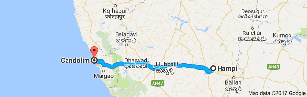 Hampi to Candolim route, distance, time and road conditions