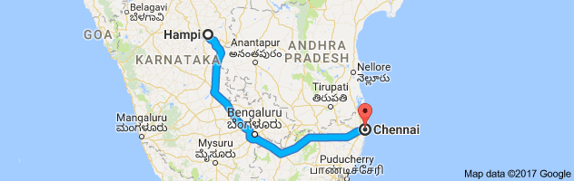 Hampi to Chennai route, distance, time and road conditions