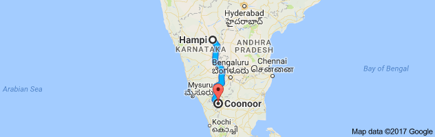 Hampi to Coonoor route, distance, time and road conditions