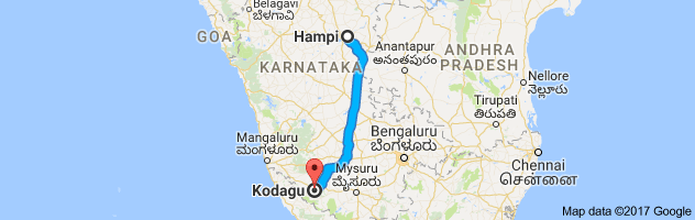 Hampi to Coorg route, distance, time and road conditions