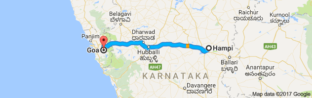 Hampi to Goa route, distance, time and road conditions