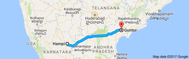 Hampi to Guntur route, distance, time and road conditions