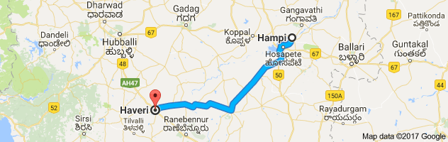 Hampi to Haveri route, distance, time and road conditions