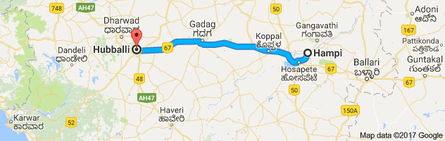 Hampi to Hubli route, distance, time and road conditions