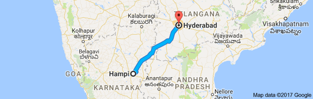 Hampi to Hyderabad route, distance, time and road conditions