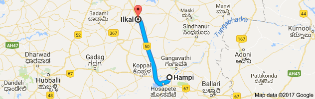 Hampi to Ilkal route, distance, time and road conditions