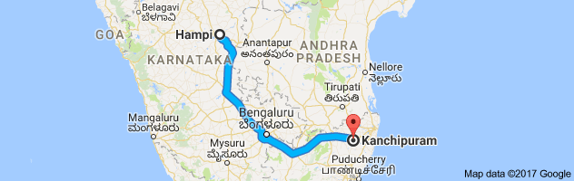 Hampi to Kanchipuram route, distance, time and road conditions