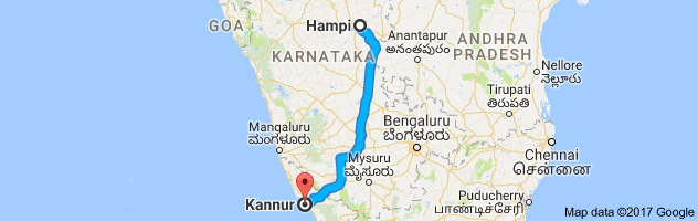 Hampi to Kannur route, distance, time and road conditions