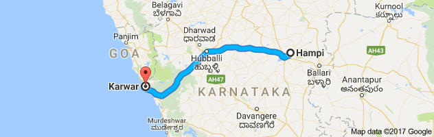 Hampi to Karwar route, distance, time and road conditions