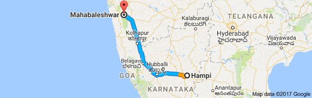 Hampi to Mahabaleshwar route, distance, time and road conditions