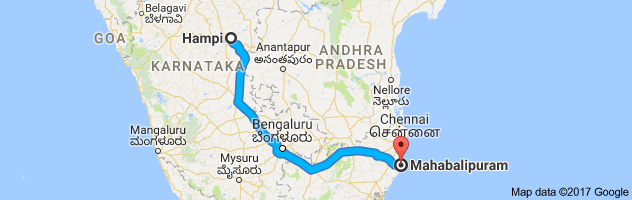 Hampi to Mahabalipuram route, distance, time and road conditions