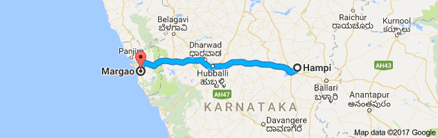 Hampi to Margoa route, distance, time and road conditions