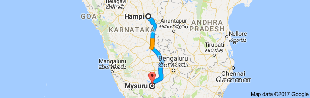 Hampi to Mysore route, distance, time and road conditions