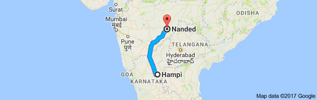 Hampi to Nanded route, distance, time and road conditions