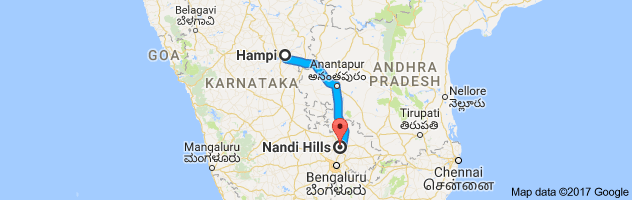 Hampi to Nandi Hills route, distance, time and road conditions