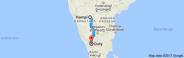 Hampi to Ooty route, distance, time and road conditions