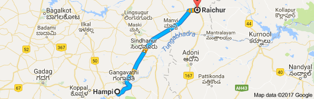 Hampi to Raichur route, distance, time and road conditions