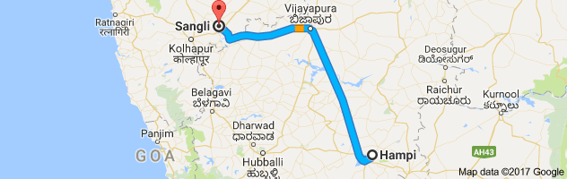 Hampi to Sangli route, distance, time and road conditions