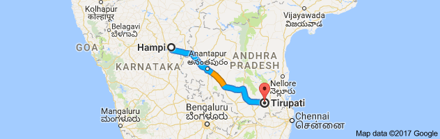 Hampi to Tirupati route, distance, time and road conditions