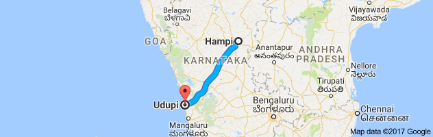 Hampi to Udupi route, distance, time and road conditions