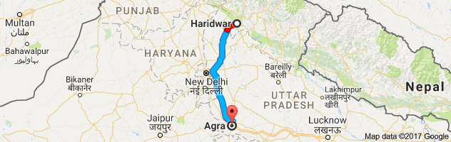 Haridwar to Agra route, distance, time and road conditions