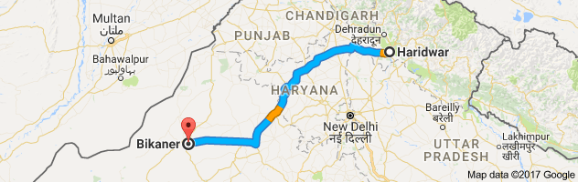 Haridwar to Bikaner route, distance, time and road conditions