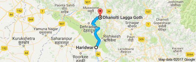 Haridwar to Dhanaulti route, distance, time and road conditions