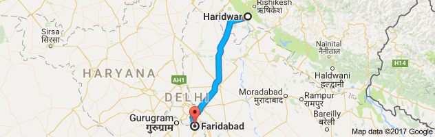 Haridwar to Faridabad route, distance, time and road conditions