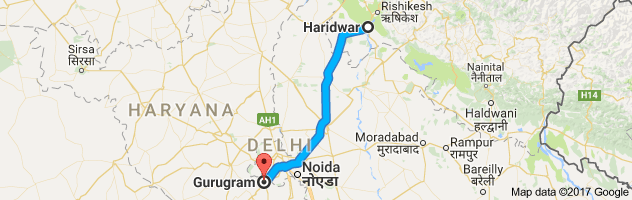 Haridwar to Gurgaon route, distance, time and road conditions