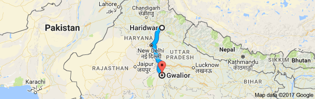 Haridwar to Gwalior route, distance, time and road conditions