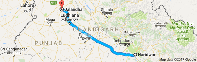 Haridwar to Jalandhar route, distance, time and road conditions