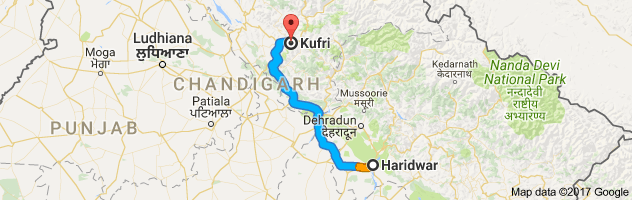 Haridwar to Kufri route, distance, time and road conditions