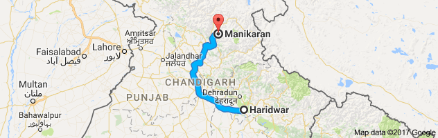 Haridwar to Manikaran route, distance, time and road conditions