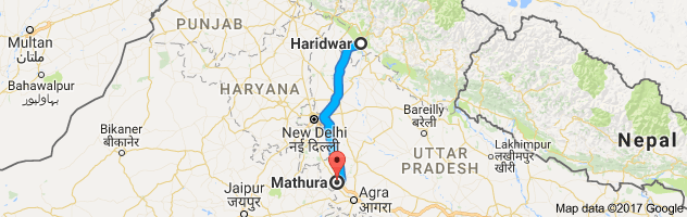 Haridwar to Mathura route, distance, time and road conditions