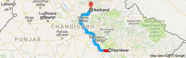 Haridwar to Narkanda route, distance, time and road conditions