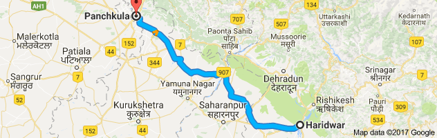 Haridwar to Panchkula route, distance, time and road conditions