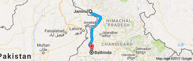 Jammu to Bhatinda route, distance, time and road conditions