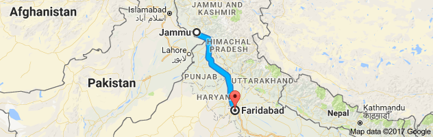 Jammu to Faridabad route, distance, time and road conditions