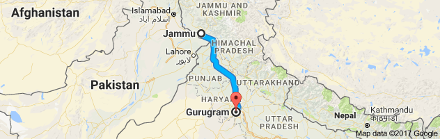 Jammu to Gurgaon route, distance, time and road conditions