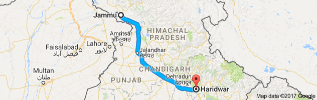 Jammu to Haridwar route, distance, time and road conditions