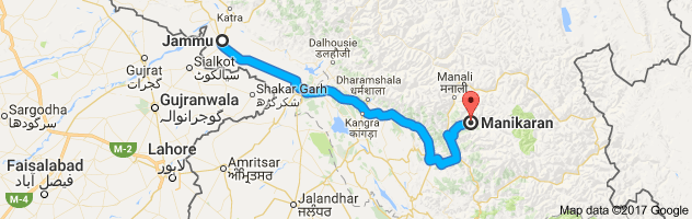 Jammu to Manikaran route, distance, time and road conditions