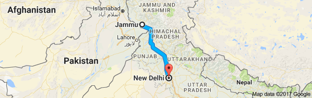 Jammu to New Delhi route, distance, time and road conditions