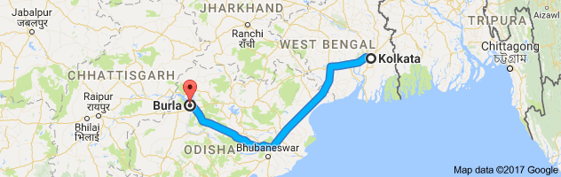 Kolkata to Burla route, distance, time and road conditions