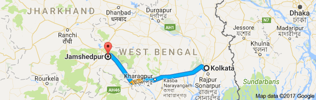 Kolkata to Jamshedpur route, distance, time and road conditions