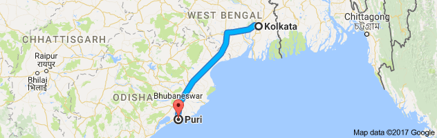 Kolkata to Puri route, distance, time and road conditions