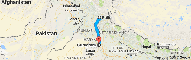 Kullu to Gurgaon route, distance, time and road conditions