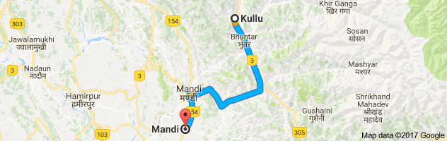 Kullu to Mandi route, distance, time and road conditions