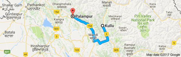 Kullu to Palampur route, distance, time and road conditions