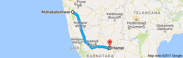 Mahabaleshwar to Hampi route, distance, time and road conditions