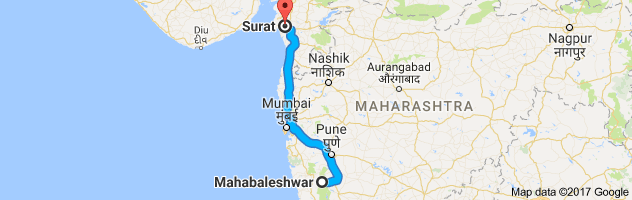 Mahabaleshwar to Surat route, distance, time and road conditions